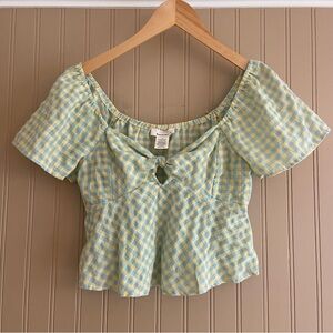 Urban Romantics 100% Cotton Yellow & Blue Gingham Cottagecore Crop Top Women’s S